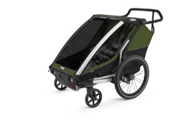 Przyczepka rowerowa dla dziecka, podwójna - THULE Chariot Cab 2 - oliwkowa/szara